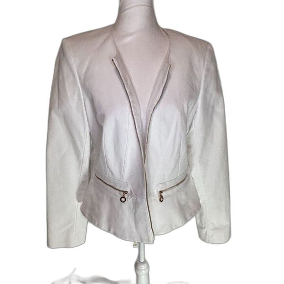 Calvin Klein Peplum White Blazer Jacket Gold Zip Designer Womens - Picture 2 of 6